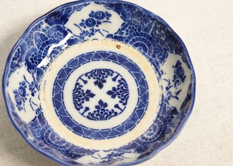 明治前期紙刷菊と牡丹図なます皿