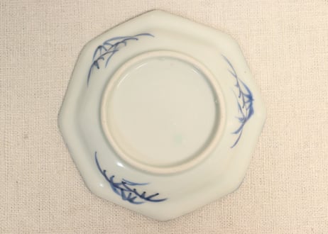 江戸後期染付山水図鍔縁八角小皿 5客組