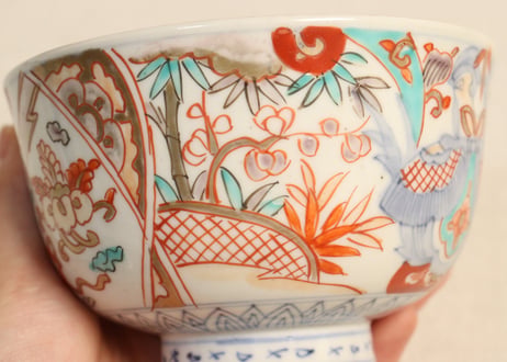 明治前期色絵竹梅と桐通り物飯茶碗①フリモノ