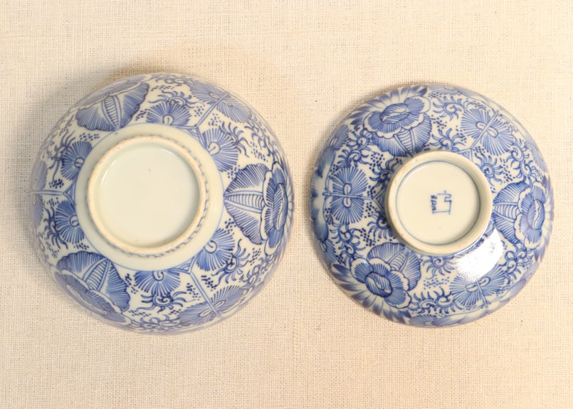 江戸幕末染付線描き三方に花図蓋茶碗 5客組 | 吉祥寺PukuPuku