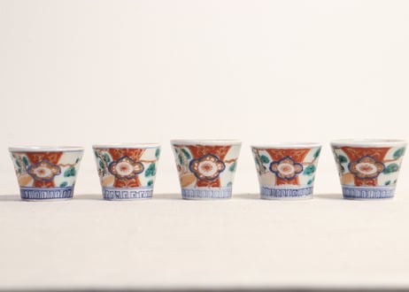 明治前期色絵松鶴図小猪口