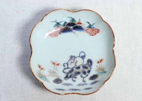 江戸中期色絵馬図四弁通り物小皿 　5客組
