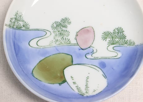 明治後期～大正銅判蛤図5寸皿①かたつき