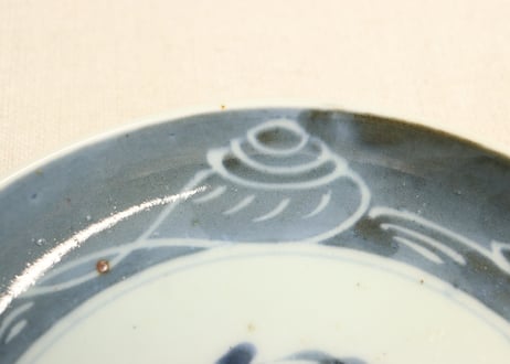 江戸後期染付三方に貝と波図６寸皿①濃いめ フリモノ