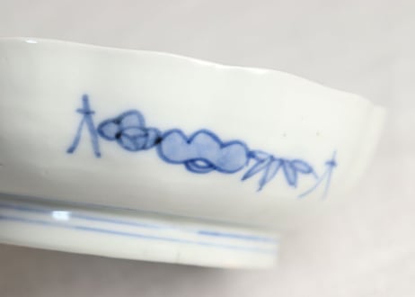明治前期色絵春蘭に扇と菊図なます皿 ②ノミホツ