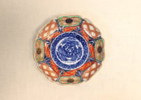 明治前期大聖寺焼色絵花と福文字図八弁小皿②少甘手