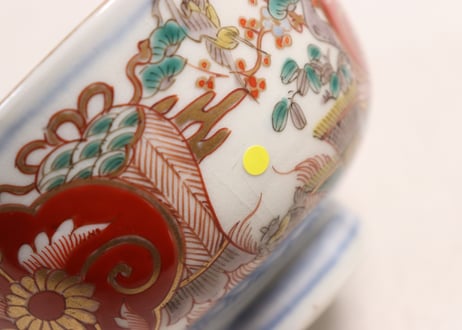 明治前期色絵松竹梅に鶴亀図通り物飯茶碗②少甘手