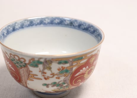 明治前期色絵松竹梅に鶴亀図通り物飯茶碗①