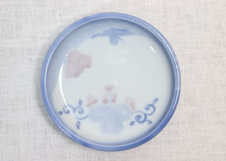 明治後期～大正染付鶴と桐と桜図小皿