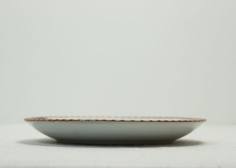 明治後期~大正銅判山水と犬図7寸イゲ皿