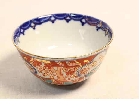 明治後期～大正色絵桜と波千鳥図通り物飯茶碗