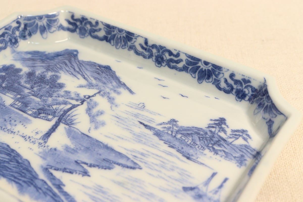 100年前の角皿　山水図　銅版転写　明治時代 100年前の角皿 山水図 銅版転写 明治時代 - メルカリ