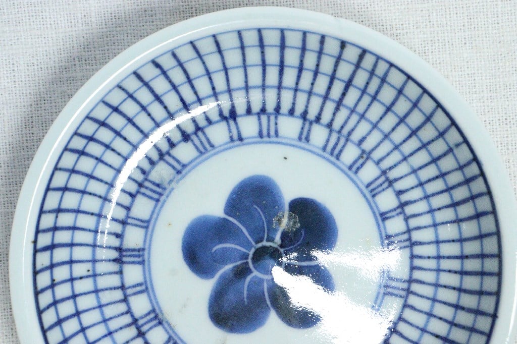 363 骨董 アンティーク 染付け 梅紋なます輪花皿 1点 5寸 幕末 上物