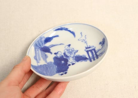 明治後期~大正銅判芭蕉と人物図小皿