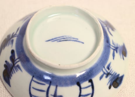 江戸後期染付鳥居と杉図広東型飯茶碗