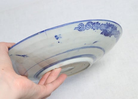 明治後期～大正紙刷富士図7.5寸皿　窯傷,かたつき