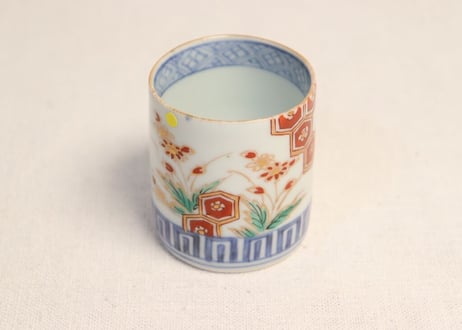 江戸中期色絵草花と亀甲図のぞき(大ぶり) ノミホツ