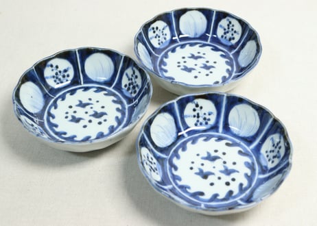 江戸後期染付波千鳥と丸窓絵図なます皿②高台あたり傷
