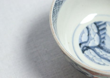 明治前期色絵福良雀図飯茶碗　甘手
