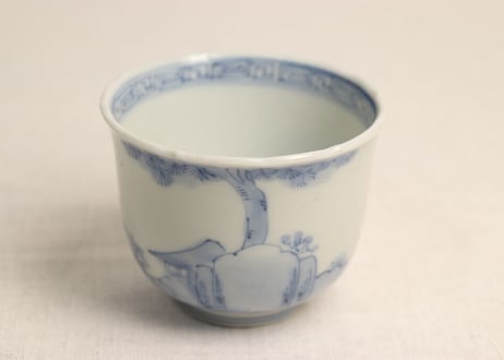 明治後期~大正染付山水図輪花向付