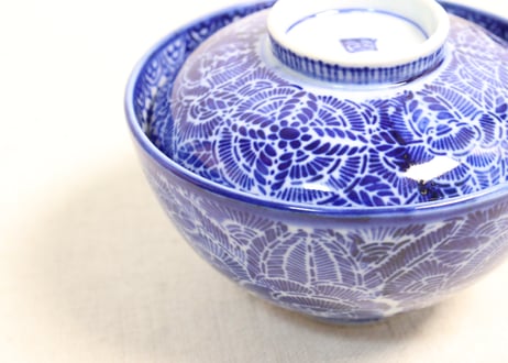 明治前期紙刷六方に花図飯茶碗