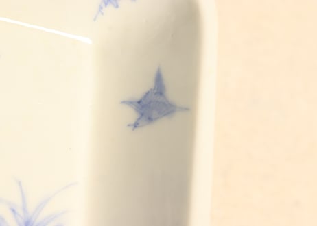 明治後期～大正染付鷺図角小鉢