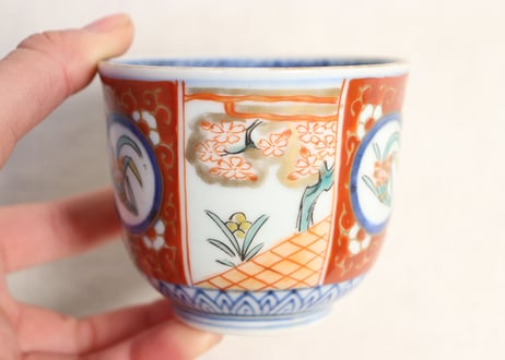 江戸後期色絵水仙と桜図向付 5客組