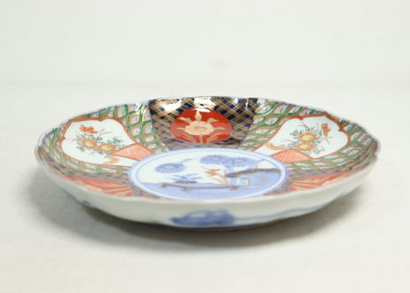 明治前期色絵六方花図7寸皿