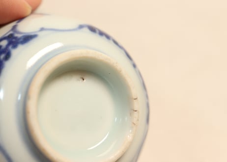 明治前期染付三方に菱花図向付