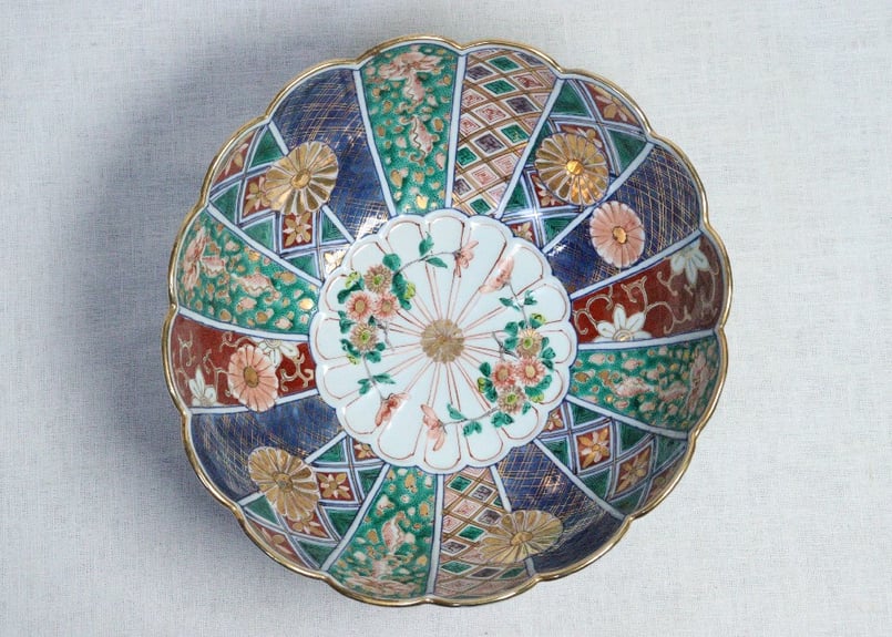 鉢 大鉢 色絵付け 赤絵 明治 大正 蛇の目 鳳凰 草文様 鉢 大鉢 色絵