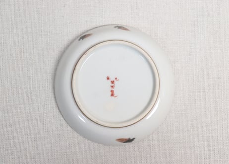 明治前期九谷焼色絵松鶴図通り物豆皿　甘手