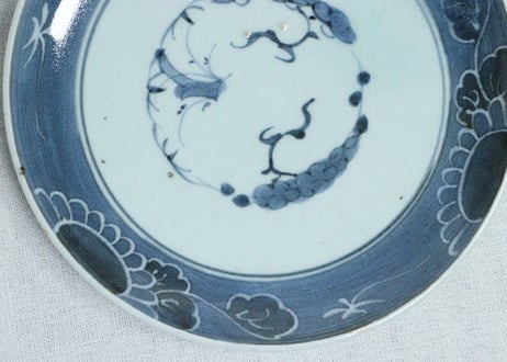 江戸後期染付三方に菊図6寸皿①　甘手
