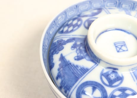 明治後期~大正銅判丸文に人物図飯茶碗
