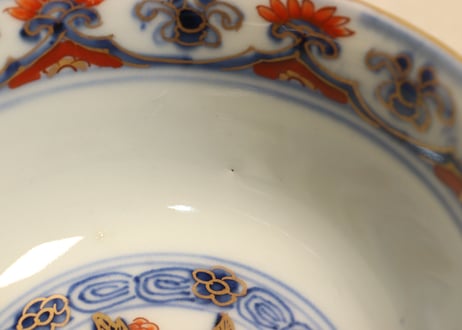 明治前期色絵龍と宝珠に人物図通り物飯茶碗②蓋少甘手