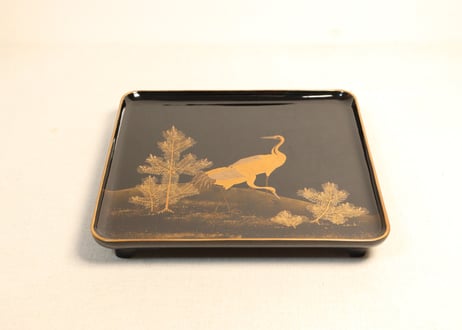 明治~大正総黒蒔絵松鶴図吸物膳 5客組 小傷