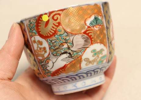 明治前期色絵桃と鶴図通り物向付②　ムシクイ