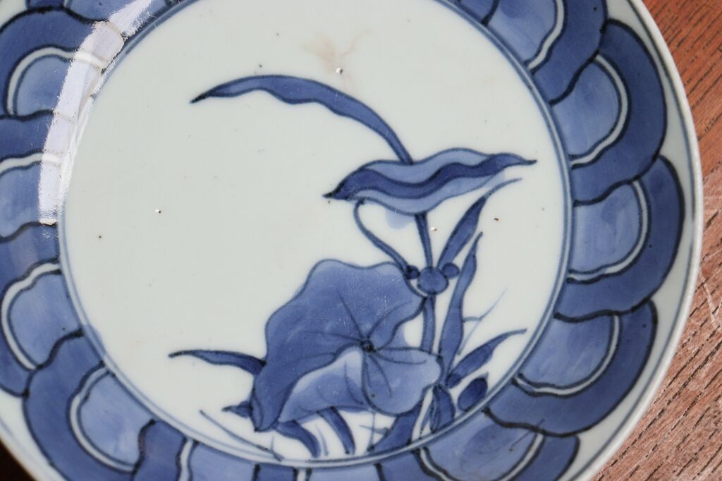 古九谷 九谷焼 藍九谷 染付 山水 舟形皿 5客 古九谷九谷焼藍