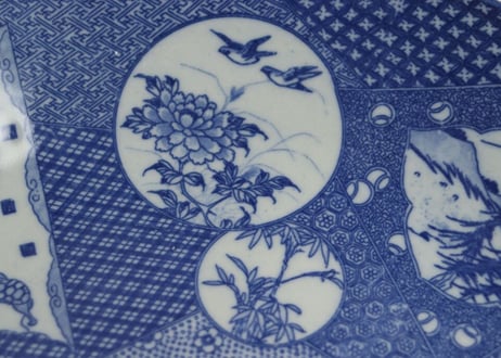明治後期~大正銅判窓絵散らし図尺皿