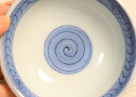 江戸後期染付柳と渦巻図飯茶碗②少甘手
