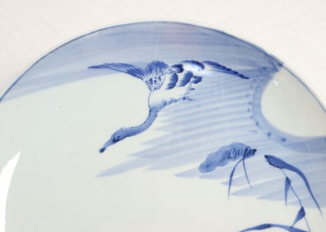 江戸幕末染付芦に水鳥図尺皿