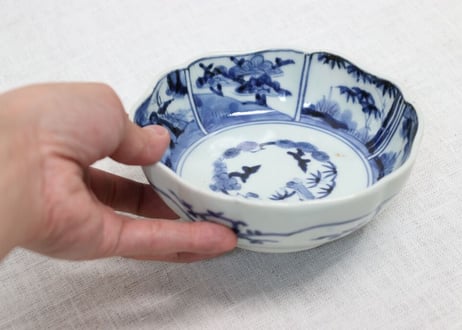 江戸中期染付松竹と山水図なます皿