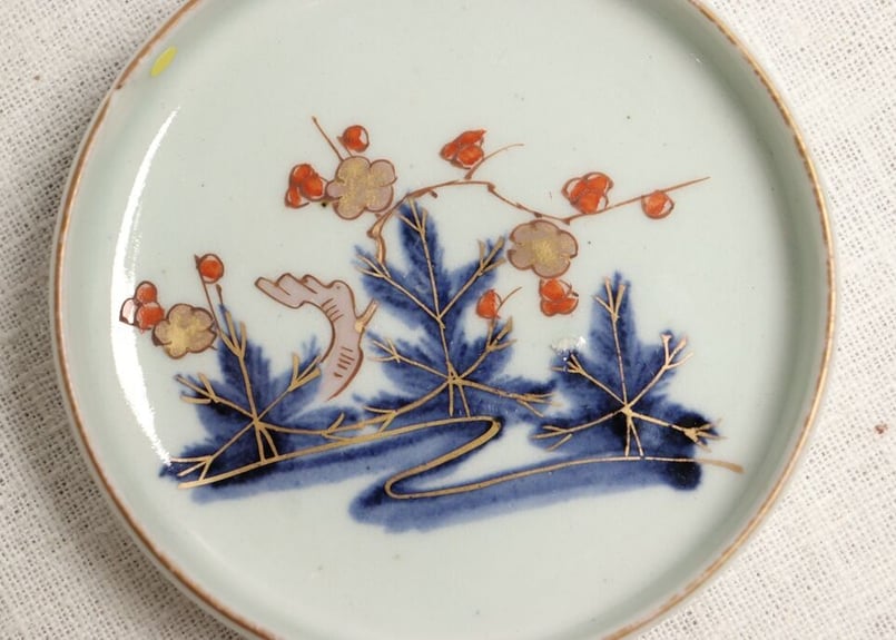 小皿　豆皿　変形皿　扇皿　江戸　海中図　色絵付　窯傷 小皿豆皿変形皿扇皿江戸海中図色絵付窯傷