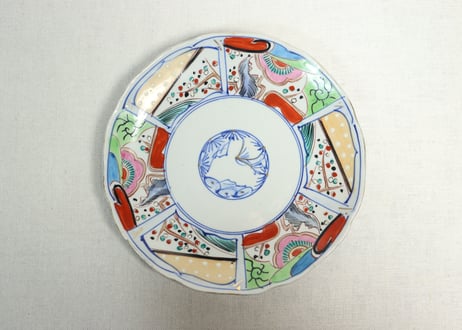 大正～昭和戦前色絵草花図7寸皿②少かたつき