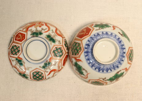 明治前期色絵桐と鳳凰図蓋茶碗
