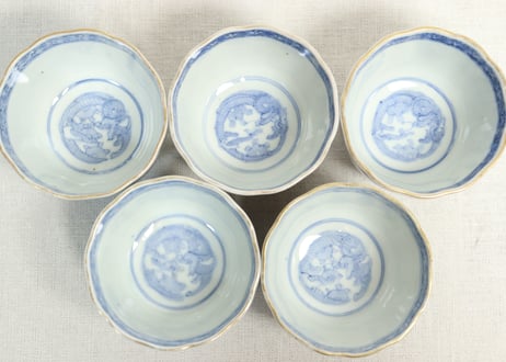 明治前期色絵三方松竹梅と花鳥図通り物向付