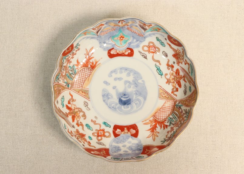 中皿 5枚 金彩 色絵付 歪み 窯傷 松竹梅 花文様 唐草 江戸 明治 中皿 5