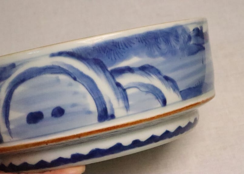 江戸幕末染付捻子に蓮と花弁図桶型7寸鉢 小ホツ | 吉祥寺PukuPuku