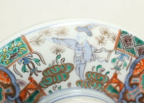 明治前期色絵獅子牡丹と人物図通り物蒸茶碗