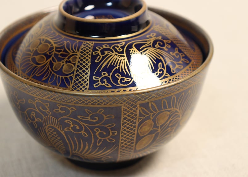江戸幕末瑠璃釉金彩鳳凰と花図通り物飯茶碗 | 吉祥寺PukuPuku