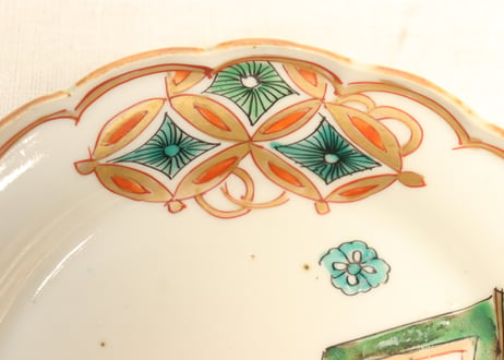 明治前期色絵松図屏風と犬図5寸皿